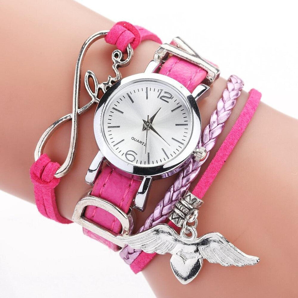 Watches for Women Silver Heart Pendant Leather Belt Quartz Clock Ladies Wrist Watch Zegarek Damski