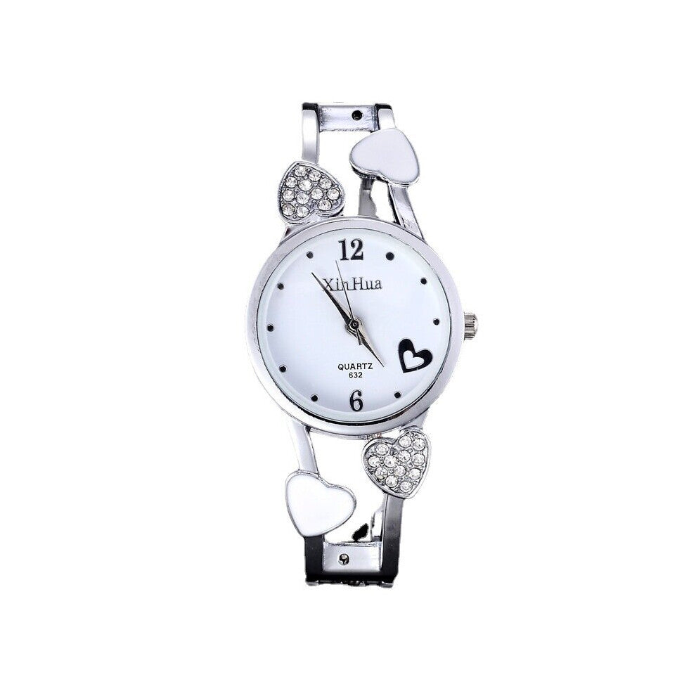 Watches Women Stainless Steel Bracelet Bangle Flower Lover Heart Shape Rhinestone Wristwatches Female Clock Relogios