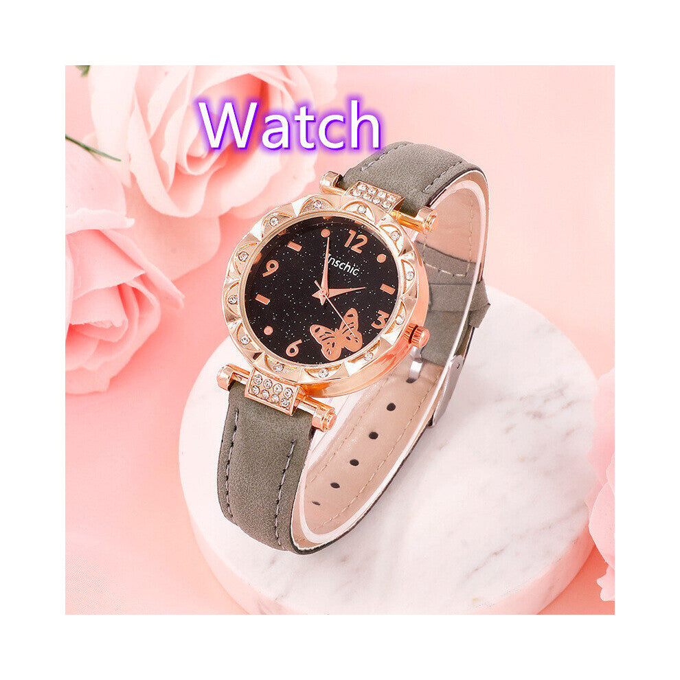 montre femme 2pcs Watch Set Ladies Bangle Quartz Watches Women Leather Strap Casual Female Clock relogio