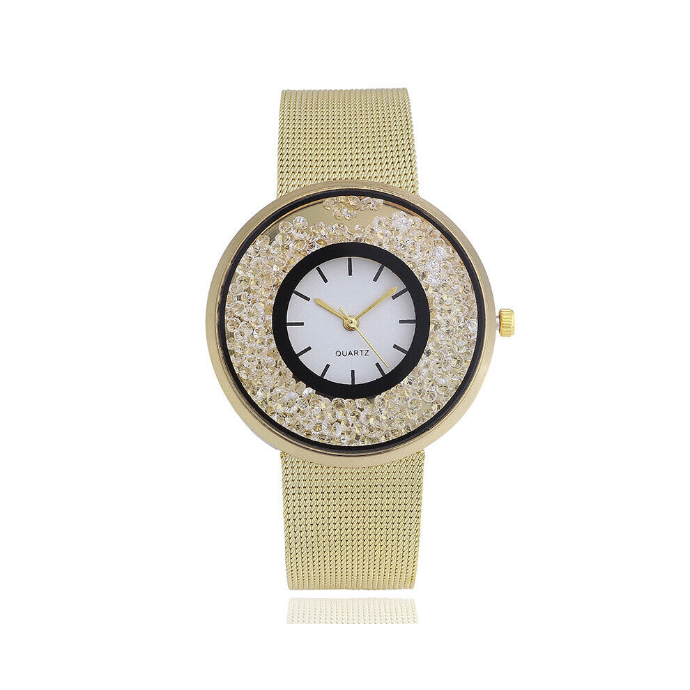 Style Women Watch Casual Diamond Steel Mesh Quartz Wristwatch Ladies Analog Men Watches Relogio Feminino Gift
