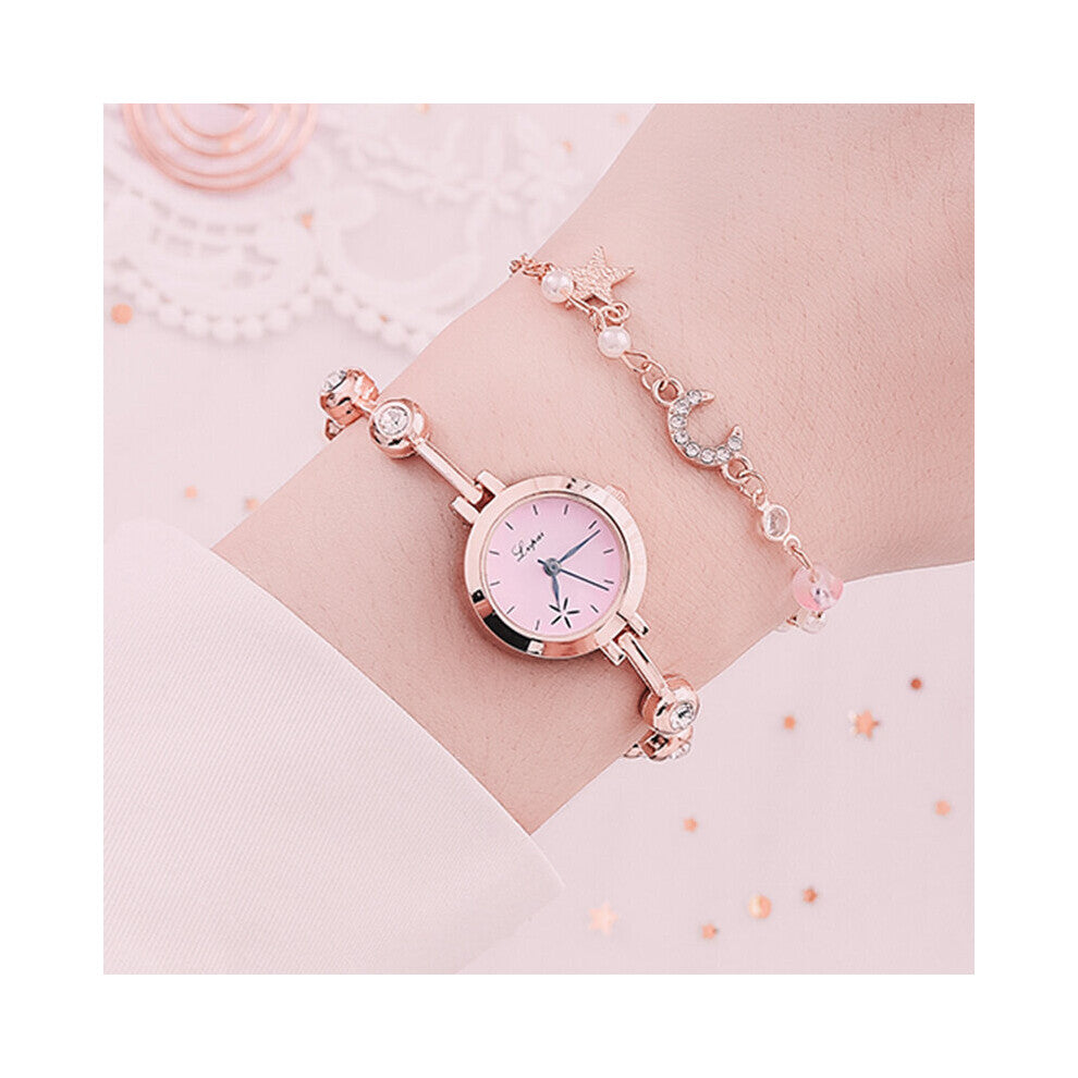 2pcs Set Watches for Women Bracelet Dress Ladies Refined Wrist Watch Rose Quartz Watch Set Zegarek Damski