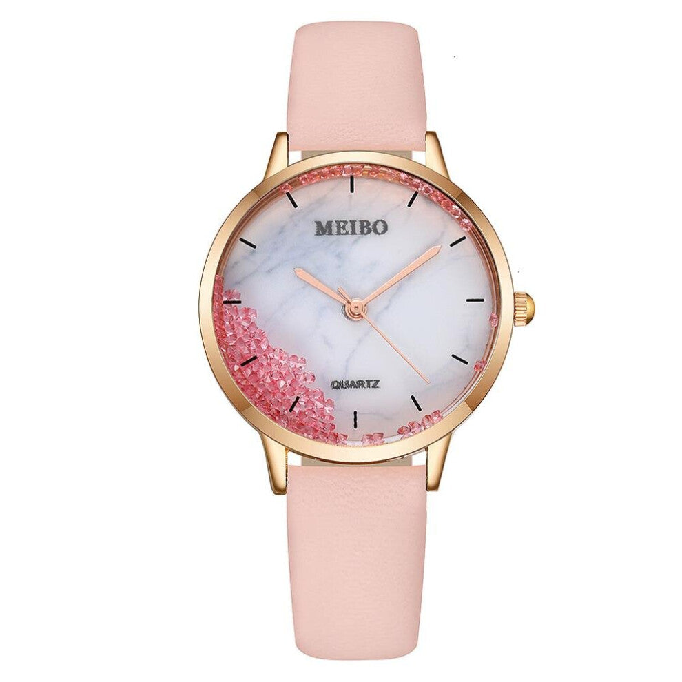 Women Watch Creative Moving Diamond Watch Ladies Casual Leather Marble Quartz Watches MEIBO Female Clock