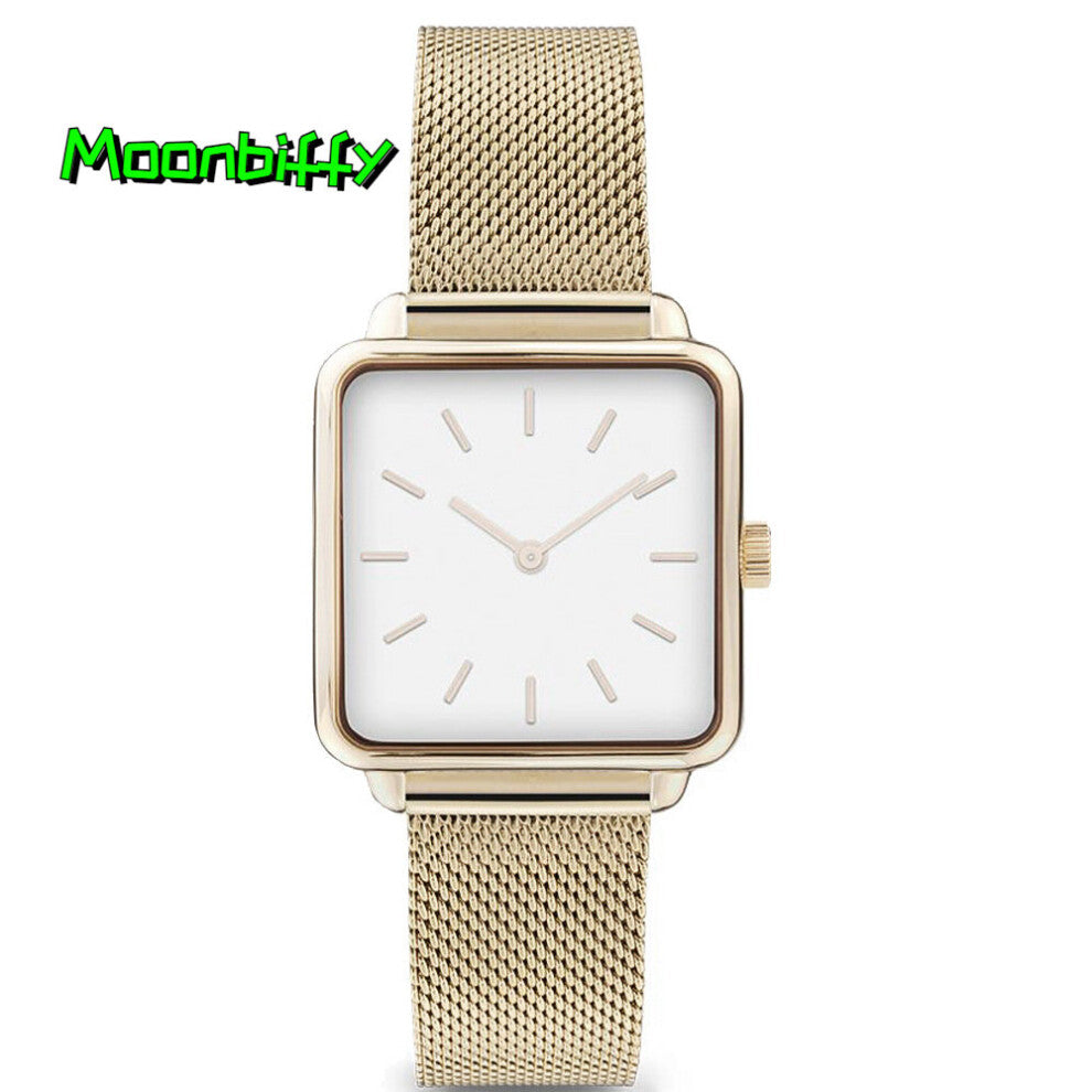 Rose Mesh Band Creative Square Rhinestone Dial Female Wrist Watch Women Quartz Watches Relogio Feminino