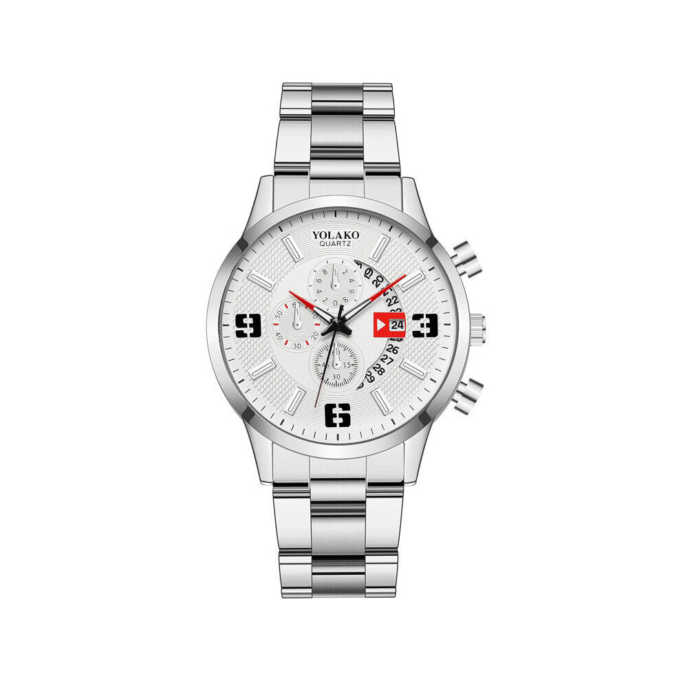 Watches YOLAKO Men's Calendar Quartz Watch Men's Business Steel Band Watches Hot Leisure Watch