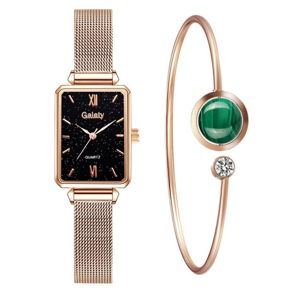 Women Watch Bracelet Set Green Dial Ladies Watches Rose Mesh Female Quartz Clock
