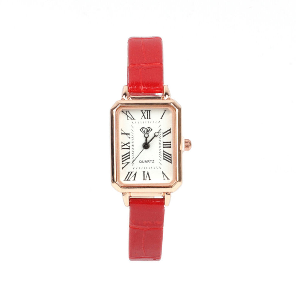 Women's Watches Quartz Watch Red Leather Strap Rectangle Casual Bracelet Movement Quartz Wrist Watch Clock Gift