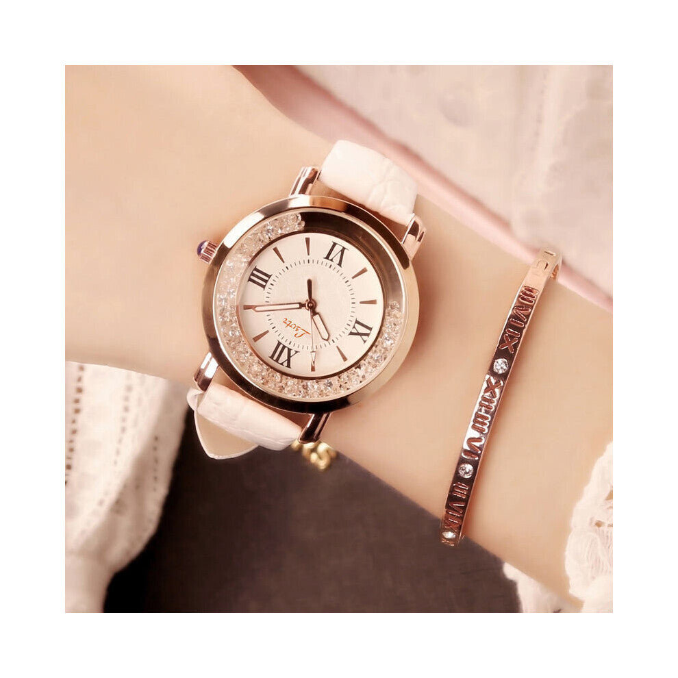 Women Watch Leisure Set Auger Leather Stainless Steel Quartz Watches Wristwatch Ladies Girls Clock