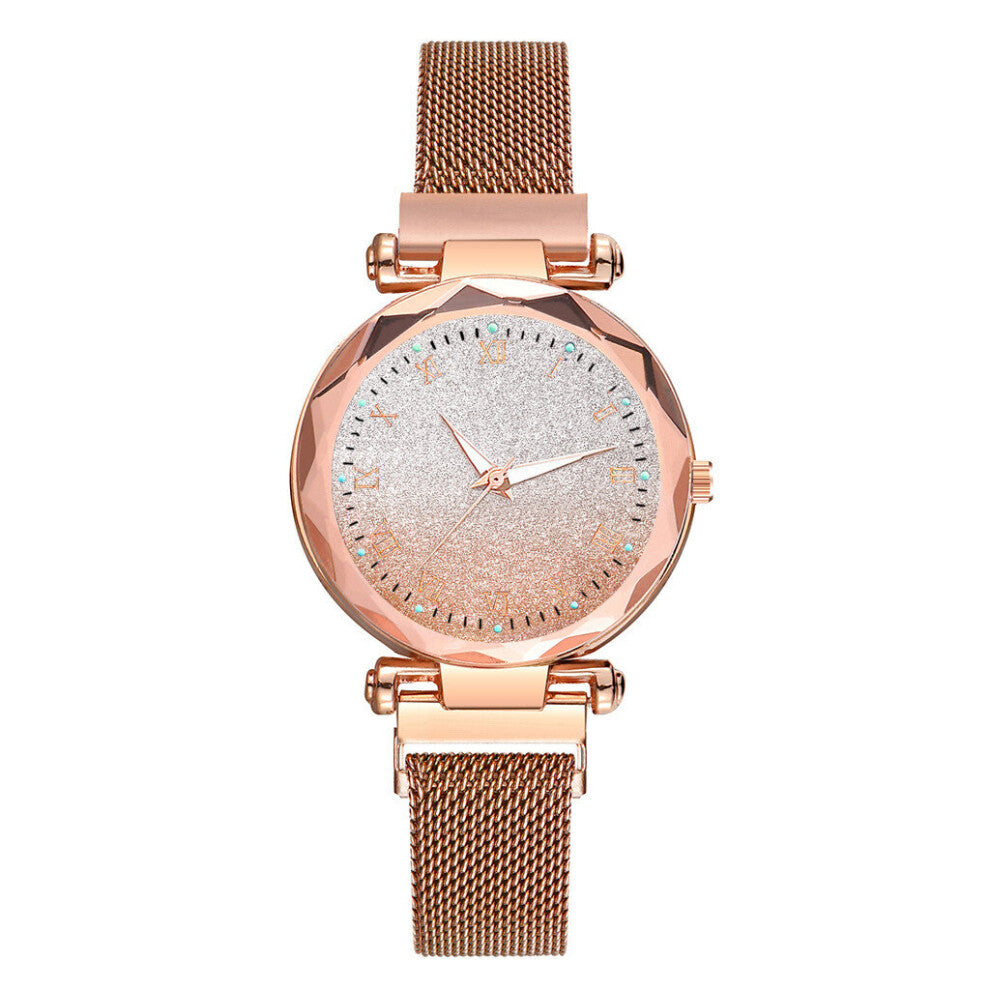 Ladies Wrist Watch Steel Mesh Band Ladies Watch Gradient Round Starry Dial Female Quartz Watches Luminous