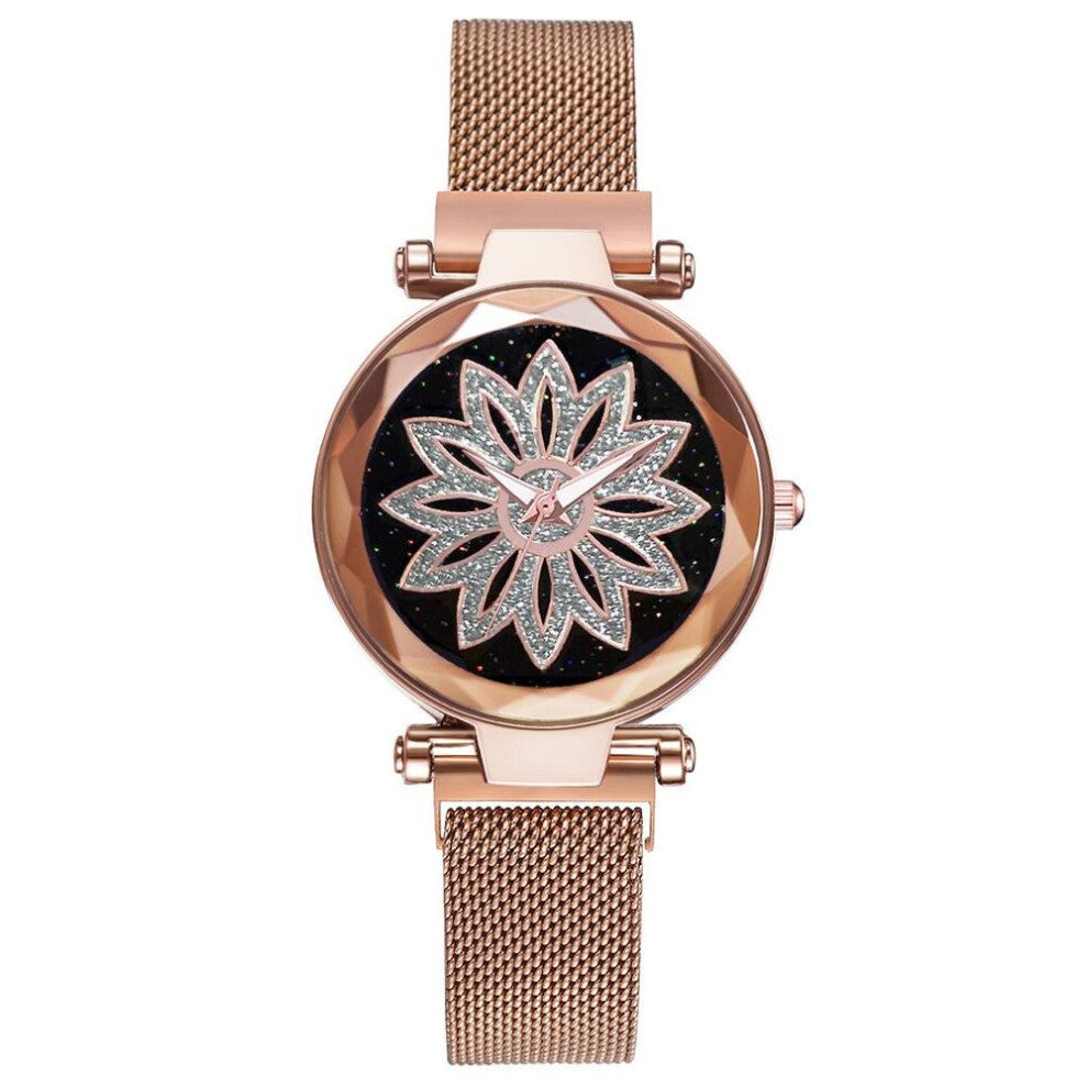 Women Flower Pattern Watch Ladies Starry Sky Magnet Watches Quartz Waterproof Luminous Clock Gift For Girl
