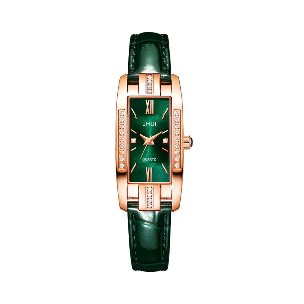 Watches Women Square Rose Wrist Watches Green Leather Watches Female Ladies Quartz Clock montre femme