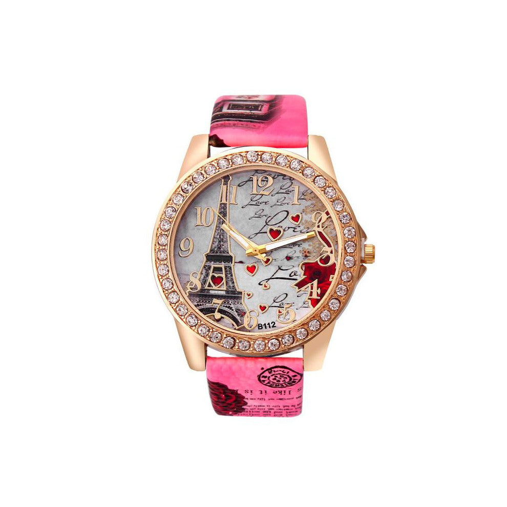 Tower Pattern Leather Band Analog Quartz ????Wrist Watches Rd Quartz Watches Women Minimalist Relogio Feminino