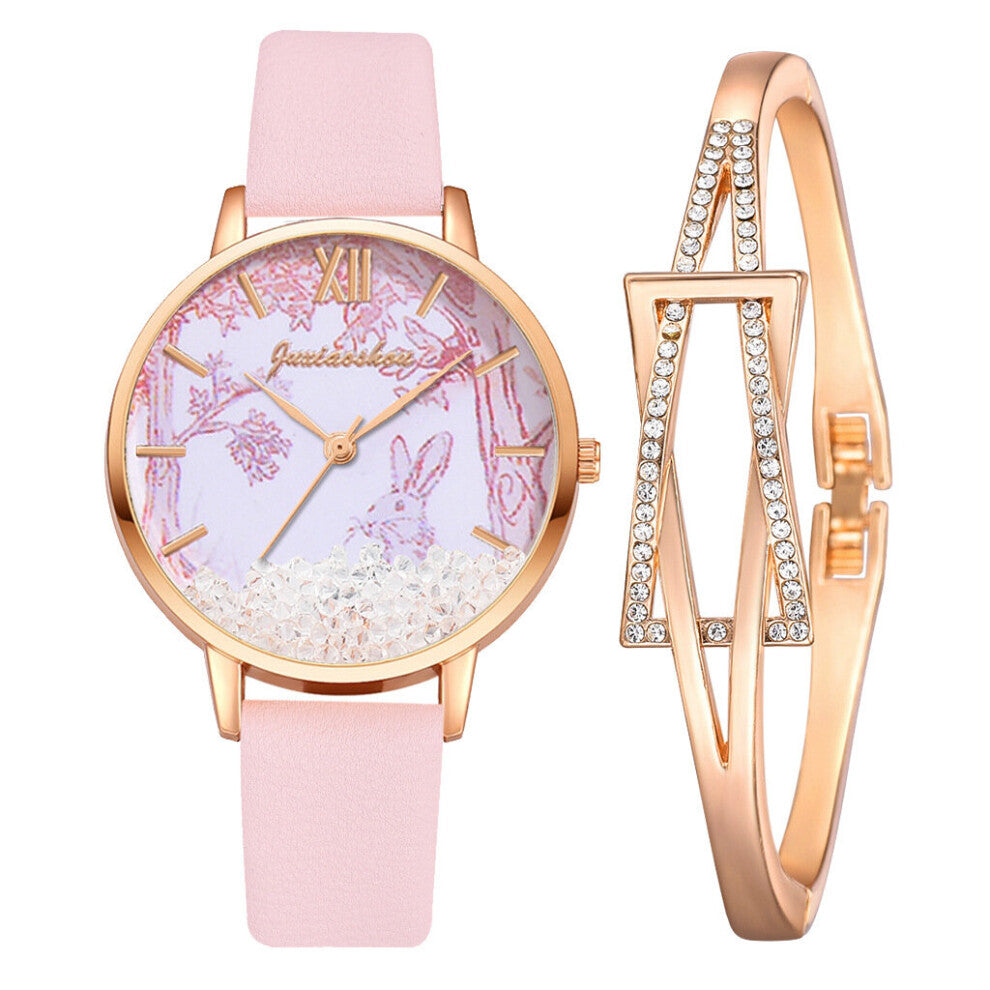 Watches for Women Ladies Dress Watch Bracelet Set Rabbit Tree Dial Leather Quartz Watch Wristwatches Montre Femme