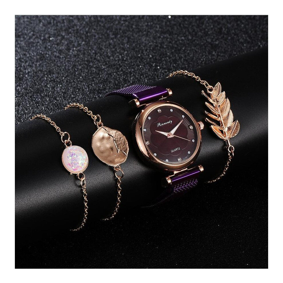 Women Watch Women Dress Quartz 5-piece Set Bracelet Magnetic Ladies flower Wrist Watches Clocks Gift zegarek