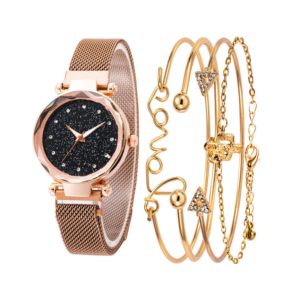 Women Watches Stainless Steel Watch With 4 Bracelets Ladies Dress Womens WristWatch Gift Clock Reloj Uhr