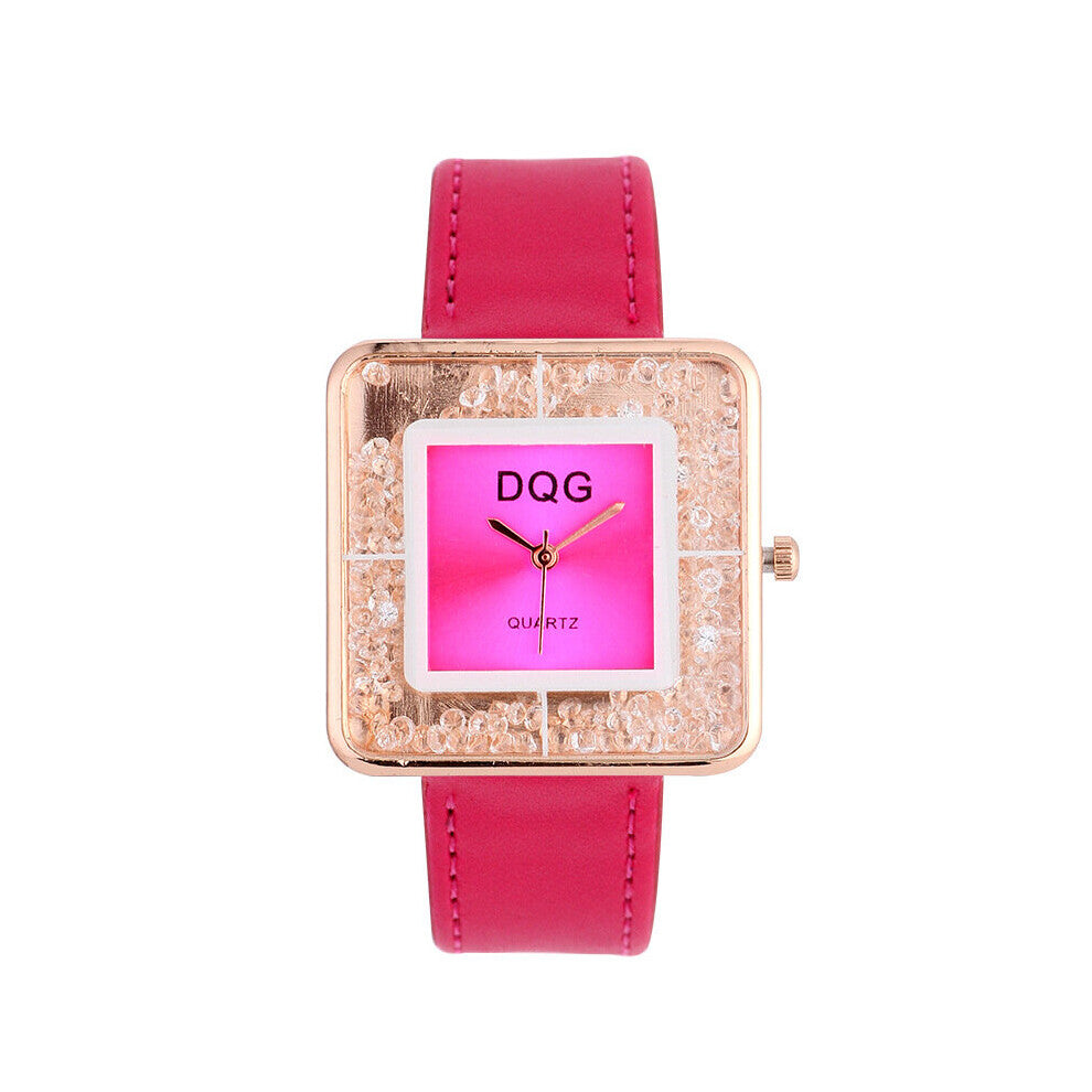 Square Quartz watches Lover Womens watch Personality Scroll dial Leather Buckle Red Clock Gift Ladies watch Wristwatches