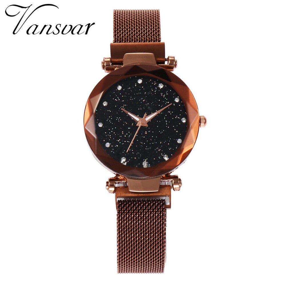 Starry Sky Ladies Watch Magnetic Strap Mesh Belt Purple Women Quartz Wrist Watches Montre Femme