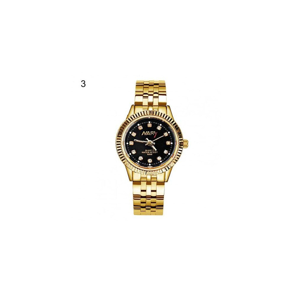 NARY Watch Luminous Pointer Waterproof Golden Rhinestone Scale Couple Watch Watches Quartz Wristwatch Stainless Steel Band Clock
