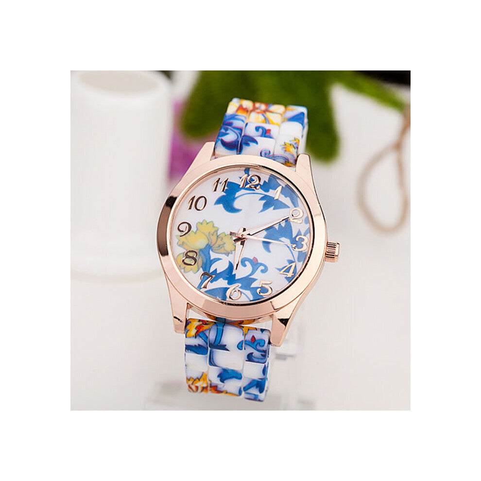 printed Wristwatch Women's Girl Watch Silicone band Causal Quartz Wristwatches Watch Women's quartz Watches