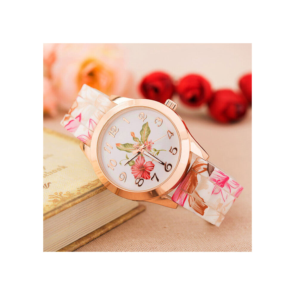 women flower decor Wristwatch Women's Girl Watch Printed Flower Causal Quartz Wristwatches Watch Women Watches