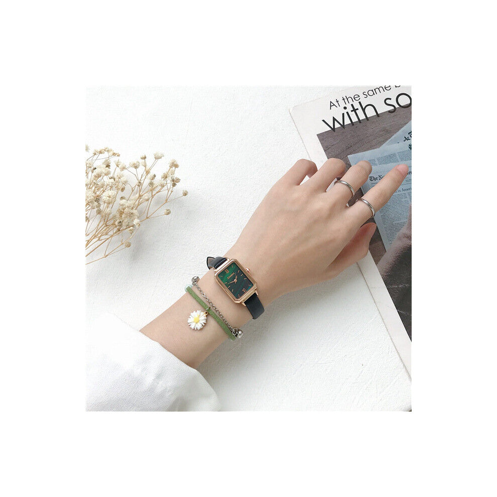 Women Watches Square Ladies Quartz Watch Green Dial Rose Mesh Belt Girl Watches