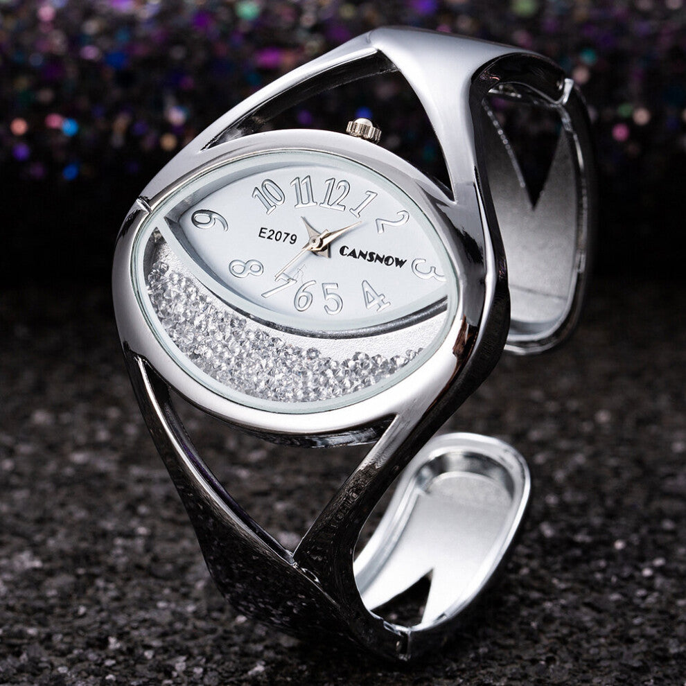 Top Irregular Watches Women Rhinestone Dial Bangle Quartz Watch Sliver Ladies Dress Bracelet Clock