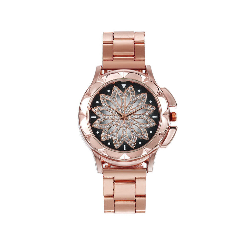 Inlaid Diamond Watch Casual Stainless Steel Band Quartz Wrist Watches for Women