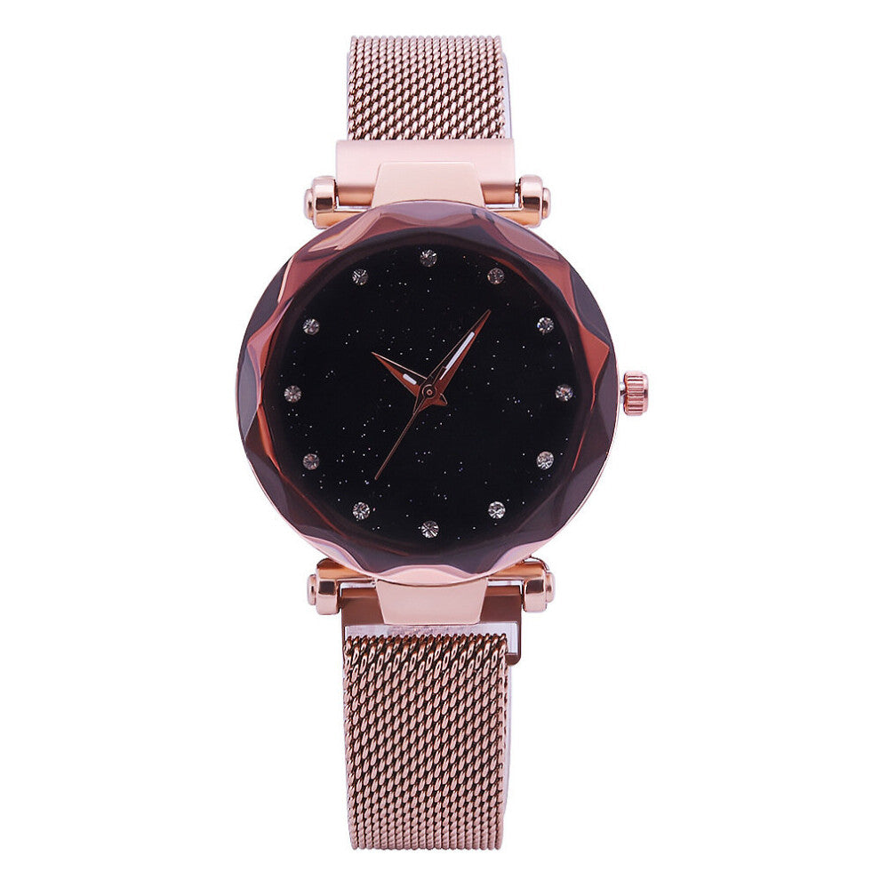 Hot Mesh Ladies Clock Magnet Buckle Starry Diamond Geometric Surface Casual Dress Quartz Wristwatch Women Watches