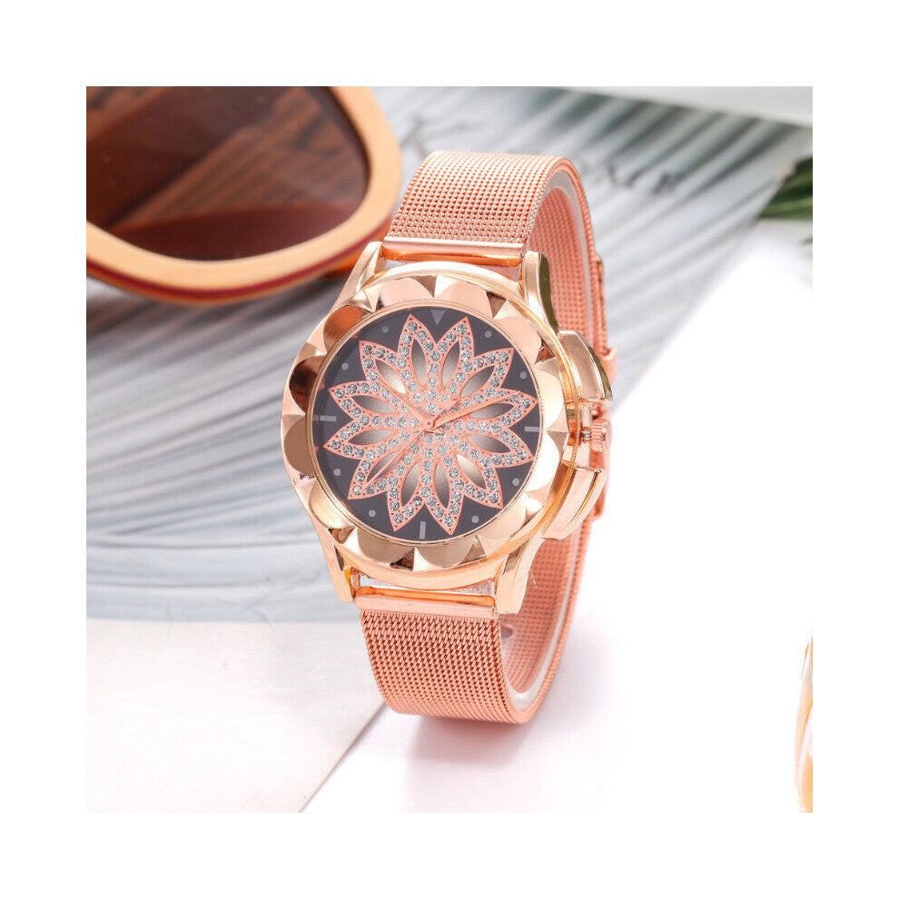 Alloy Mesh Strap Watch Creative Flower Shape Three-Hand Quartz Watches