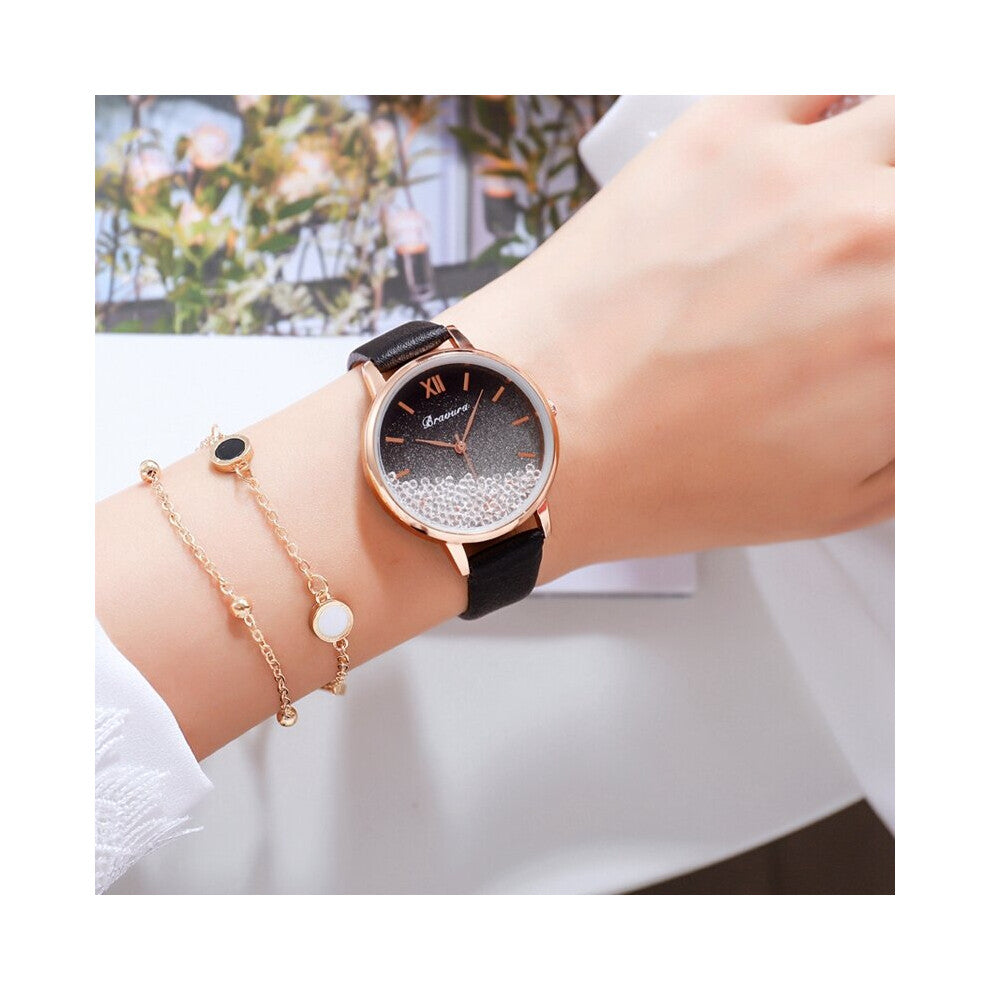 Women Watches Scroll Diamond Ladies Watch Leather Quartz Wrist Watch Bracelet Set For Starry Sky Female Clock Zegarek Damski