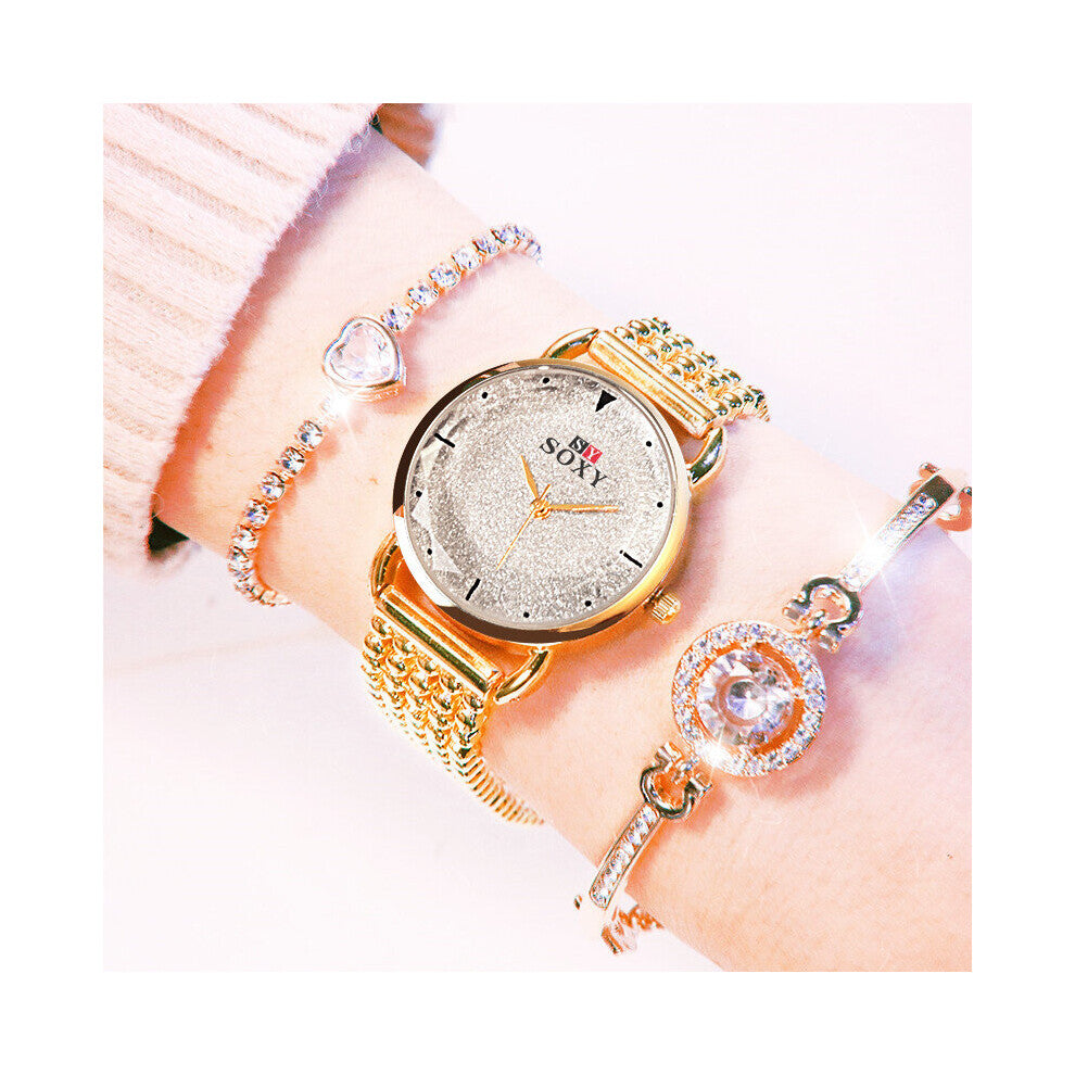 Ladies Watch Set 3pcs Bracelet Women Watches Female Wristwatch Clock Steel Top zegarek damski