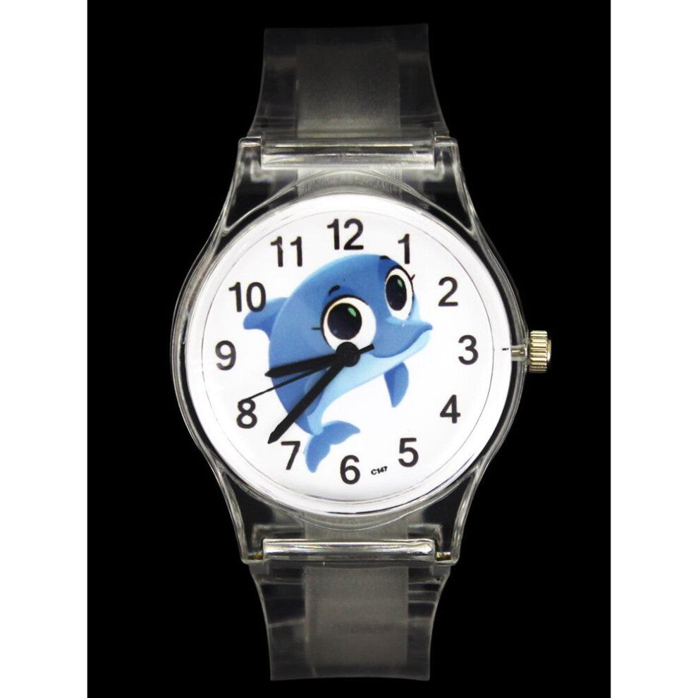 Jumping Dolphin Fish Aquarium Children Watch Kids Baby Student Gift Sport Transparent Rubber Quartz Wristwatch