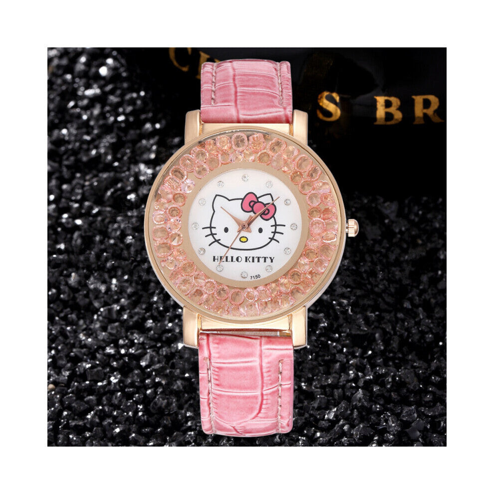 Children Watch Quartz Wrist Watches for Girls Cartoon Cat Kids Child Leather Strap Wristwatches Pink relogio infantil