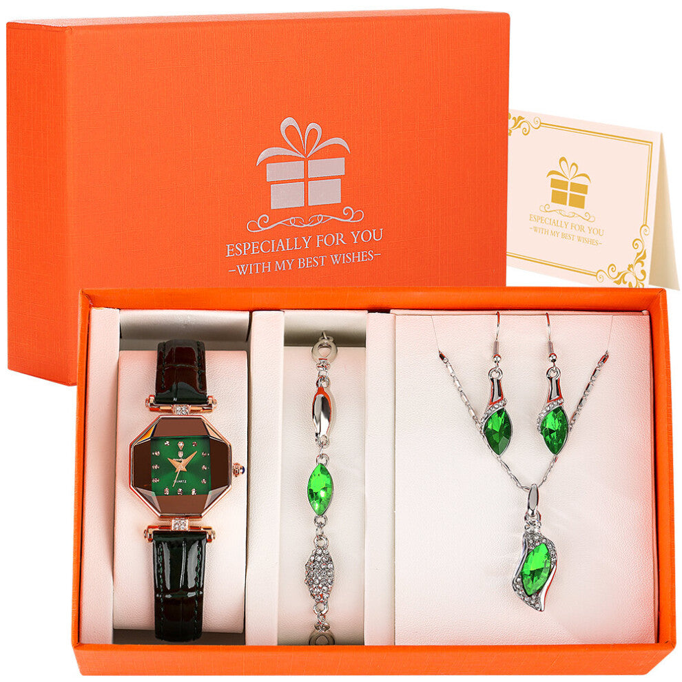 Red Watch for Women Waterproof Quartz Wristwatch Ladies Watches with Jewelry?Earrings Necklace Bracelet Set Gift