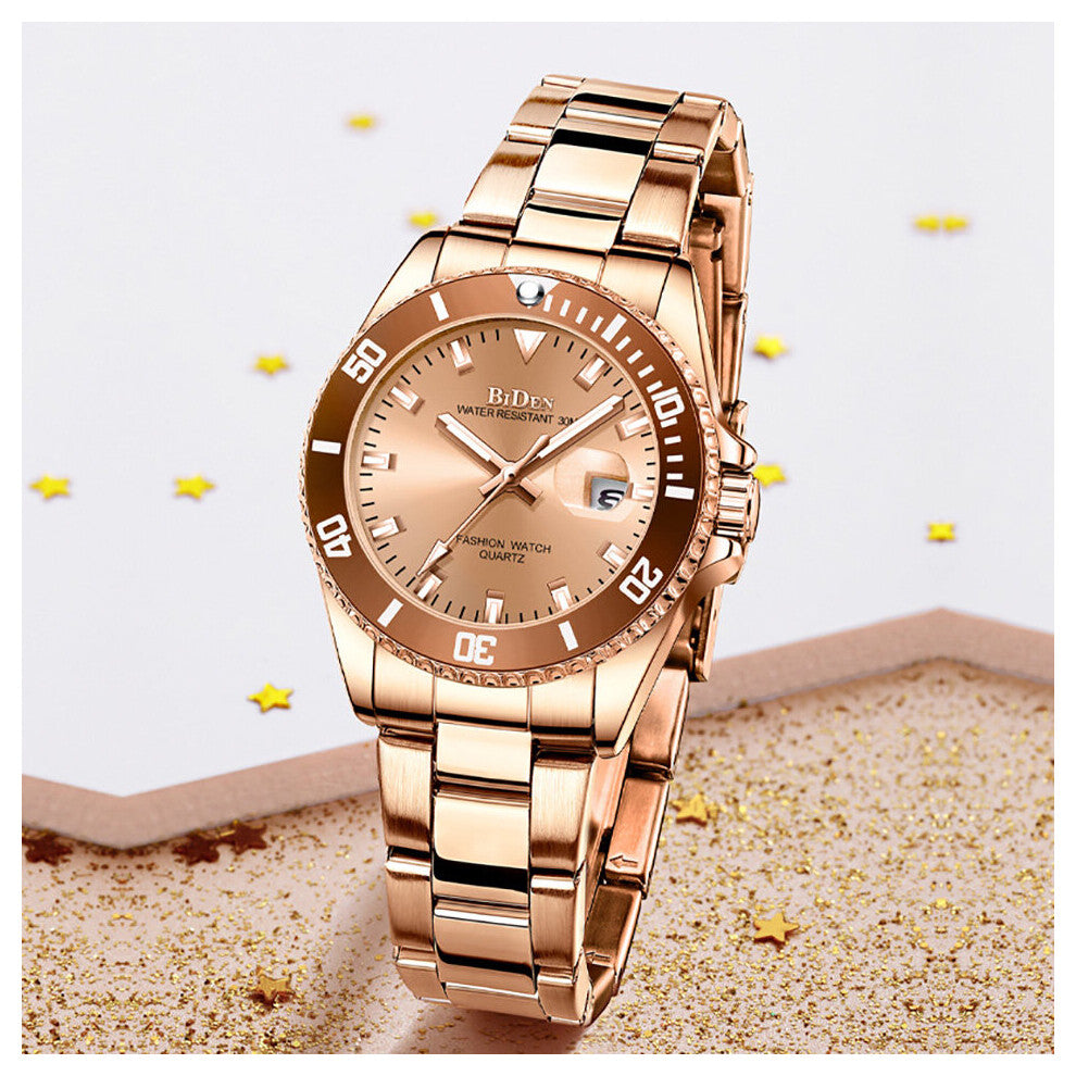 Watch Women Stainless Steel Watch Quartz Crystal Calendar Dual Time Ladies Daily Casual Dress Accessories