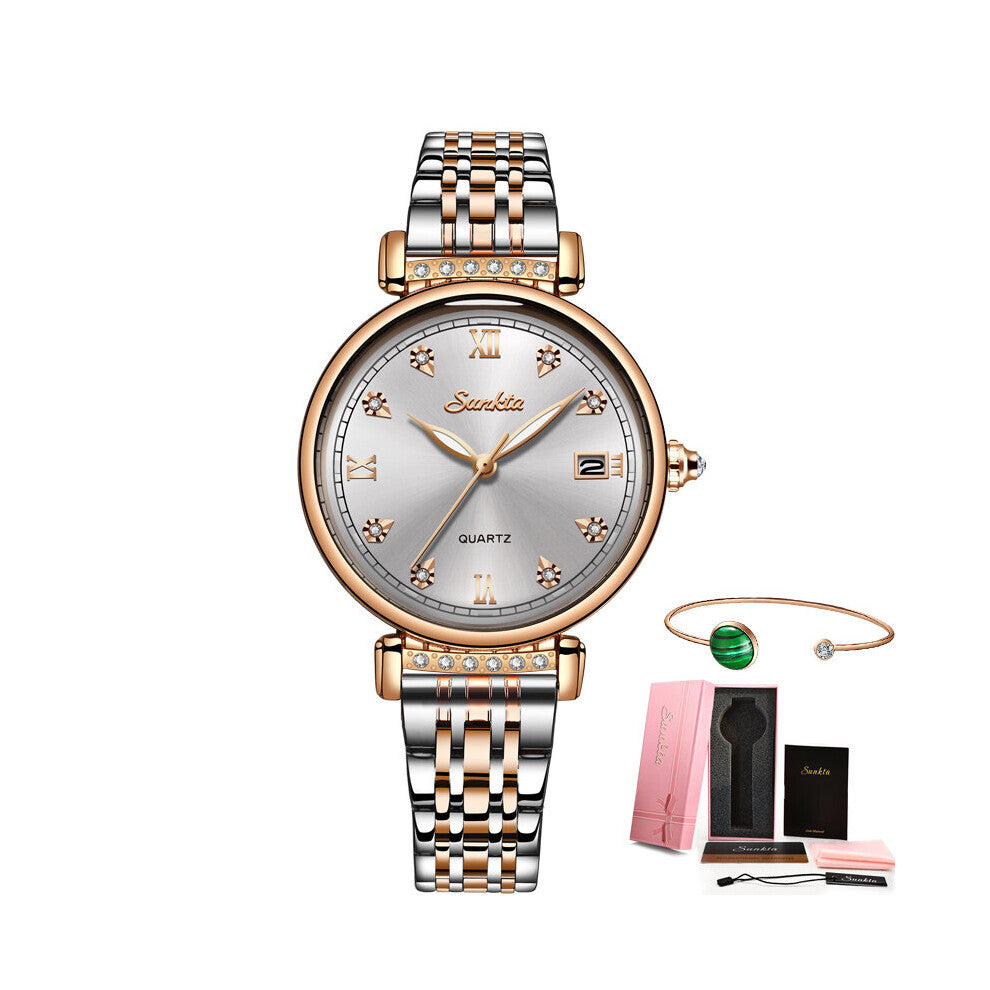 Rose Watch Women Watches Stainless Steel Ladies Women's Watch Women Relogio Feminino+Bracelet