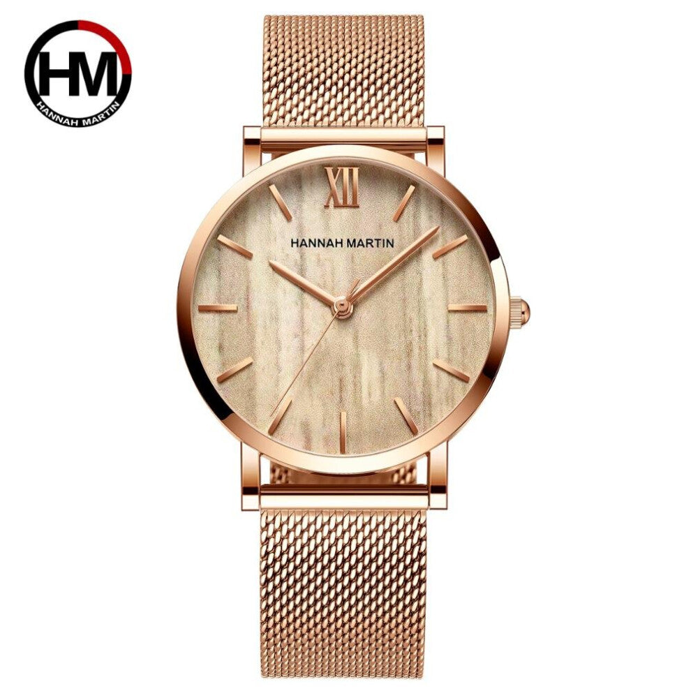 Wood Grain Walnut Japan Quartz Movement Ladies Watches Stainless Steel Mesh Band Waterproof Women Wrist watches