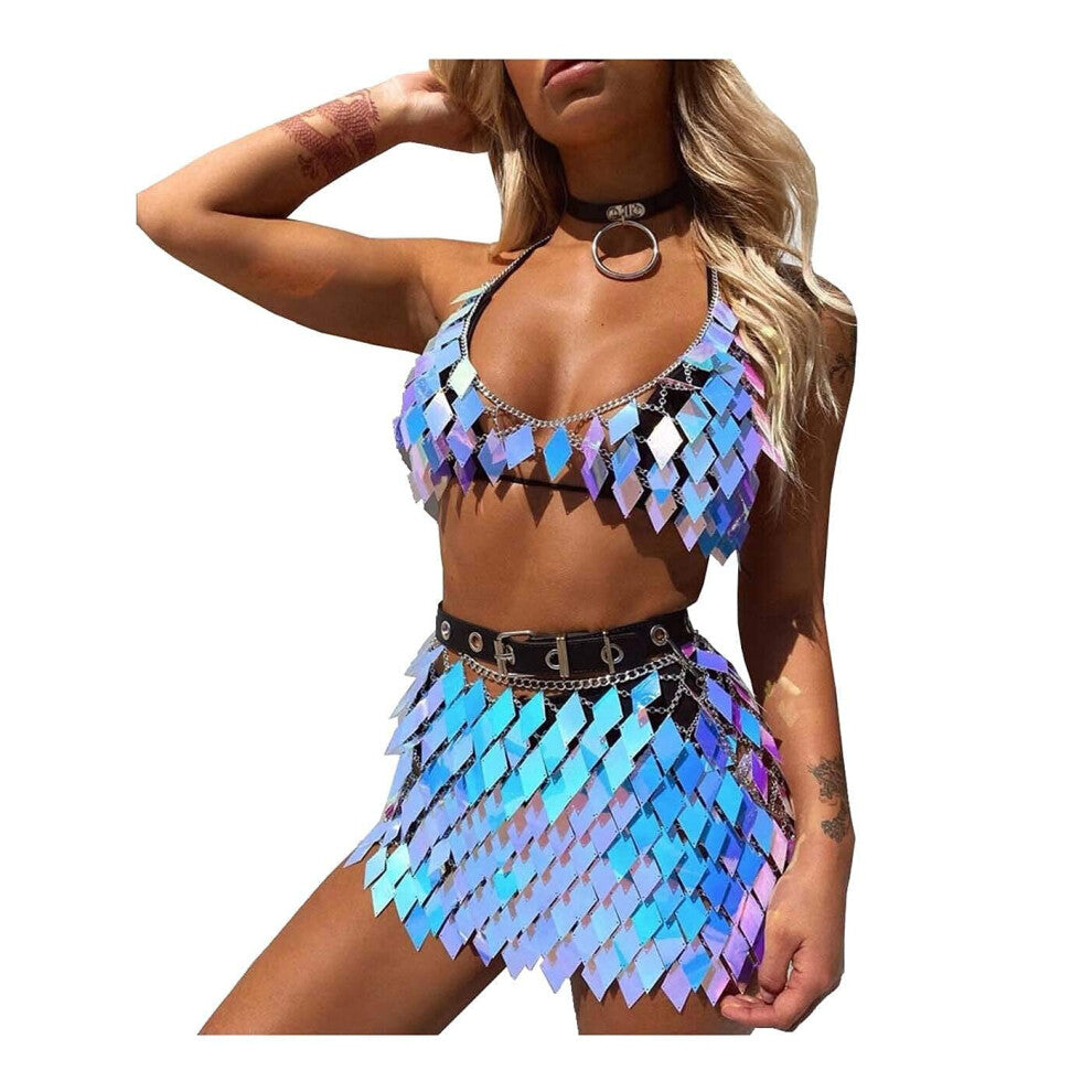 Sequins Tassels Body Chain Outfits Bra Skirt Bikini Rave Festival Party Beach Fashion Clubwear Accessories