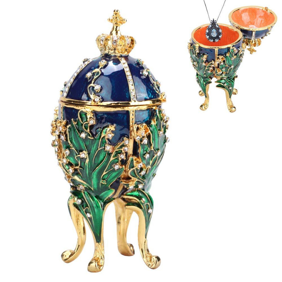 Hand Painted Enameled Faberge Egg Painted Coral Vines Metal Jewelry Box For Necklace Bracelet Trinket Home Desktop Decor Gifts