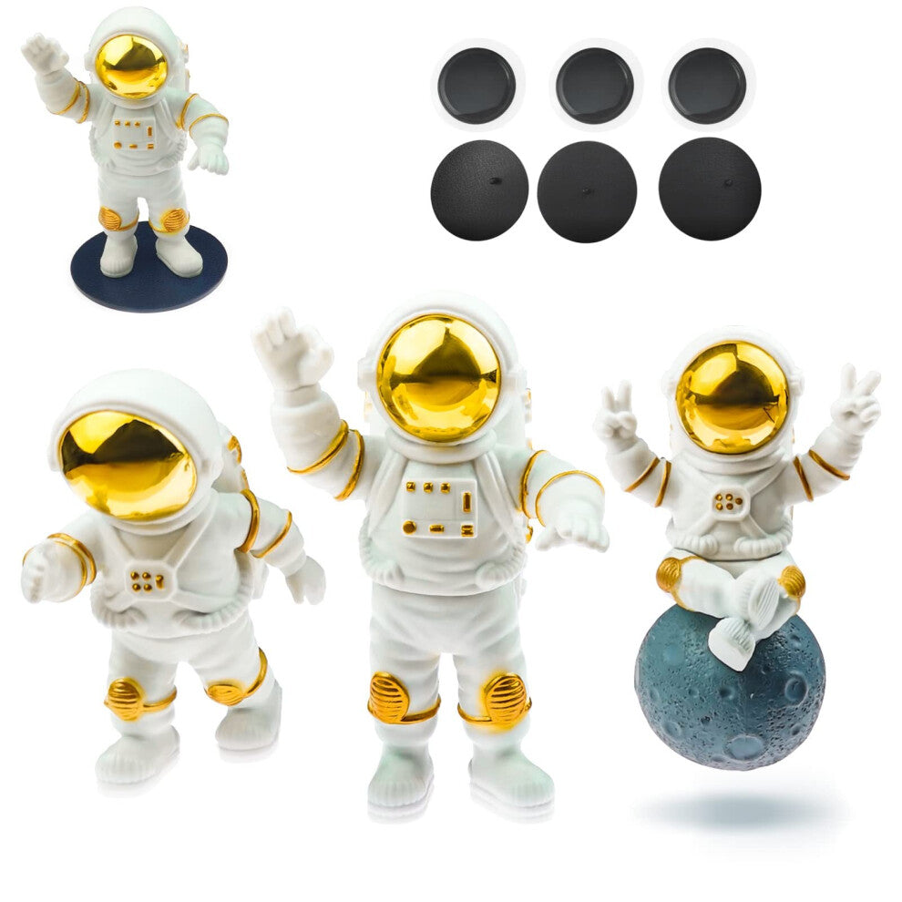3 Set Astronaut Ornaments, Gold Astronaut Figure Toys With Fixed Base Cake Decoration Astronauts
