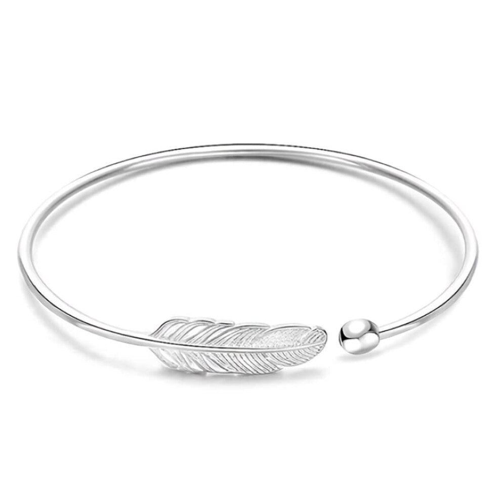 Women 925 Sterling Silver Bracelet Leaf Design Opening Bangle Bracelet Gift Trendy Jewelry Accessories For Women Girls
