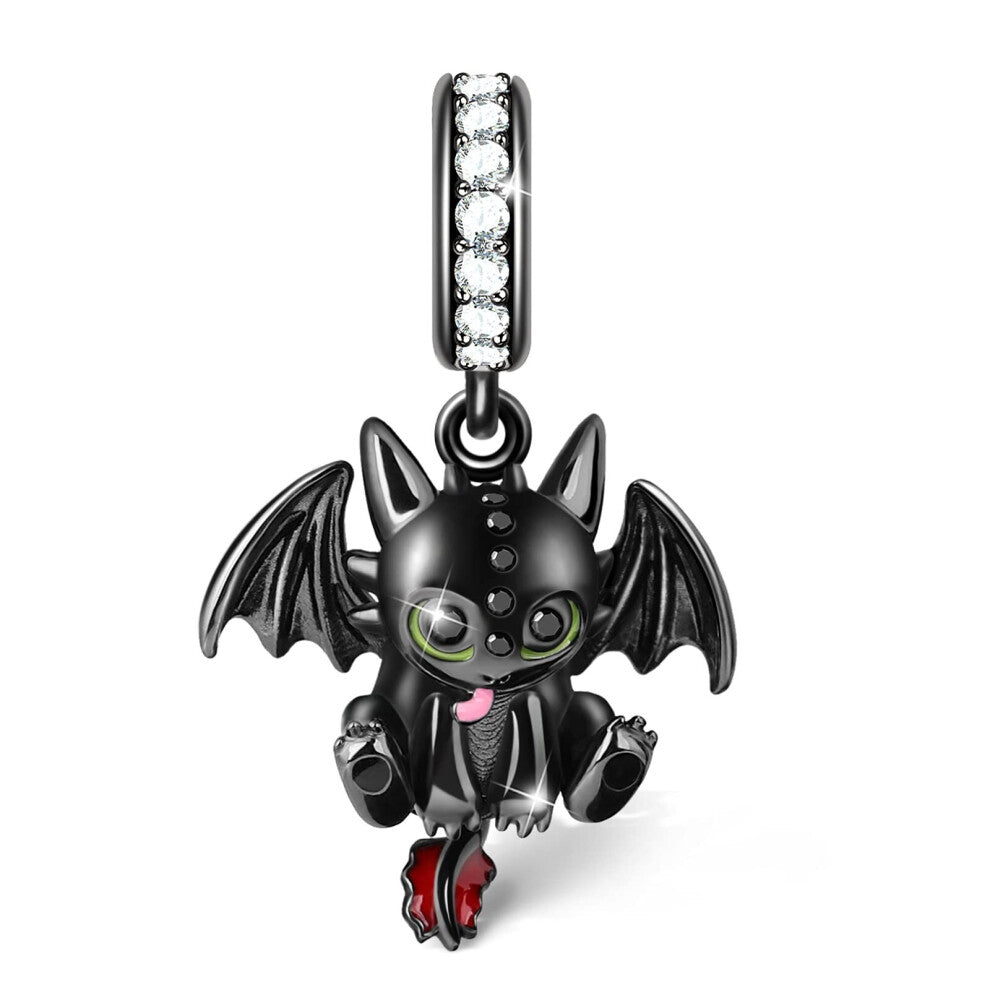 Black Plated Little Dragon Charm Pendant Sterling Silver Bracelet-Necklace Jewelry Gift for Women Mens