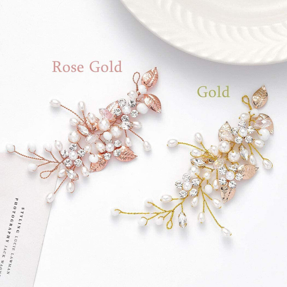 Crystal Vines, Flowers, And Leaf Hair Accessory, Wedding Hair Accessories For The Bride, Or For Silver Wedding Anniversary-Rose Gold