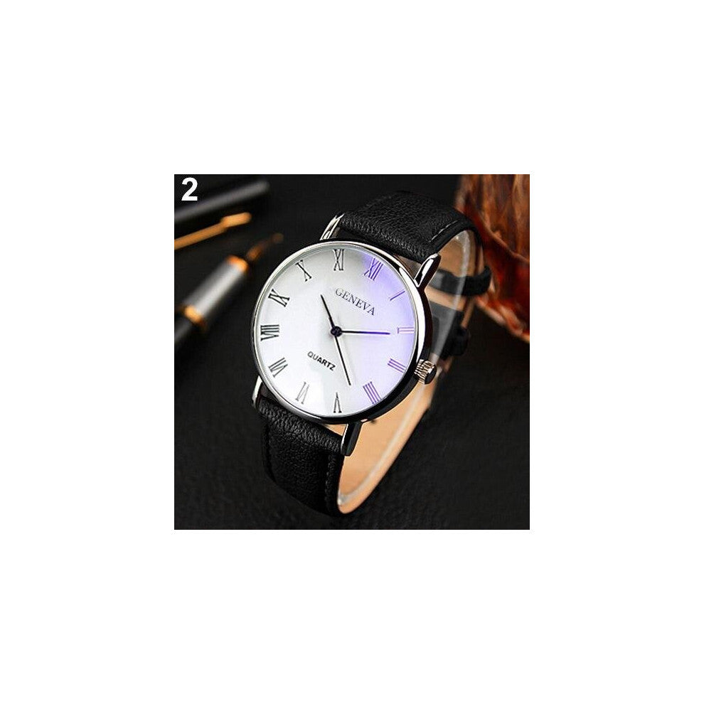 Men Watch Roman Numerals Blu-Ray Faux Leather Band Quartz Analog Business Wrist Watch montre homme ???? ??????? ????????