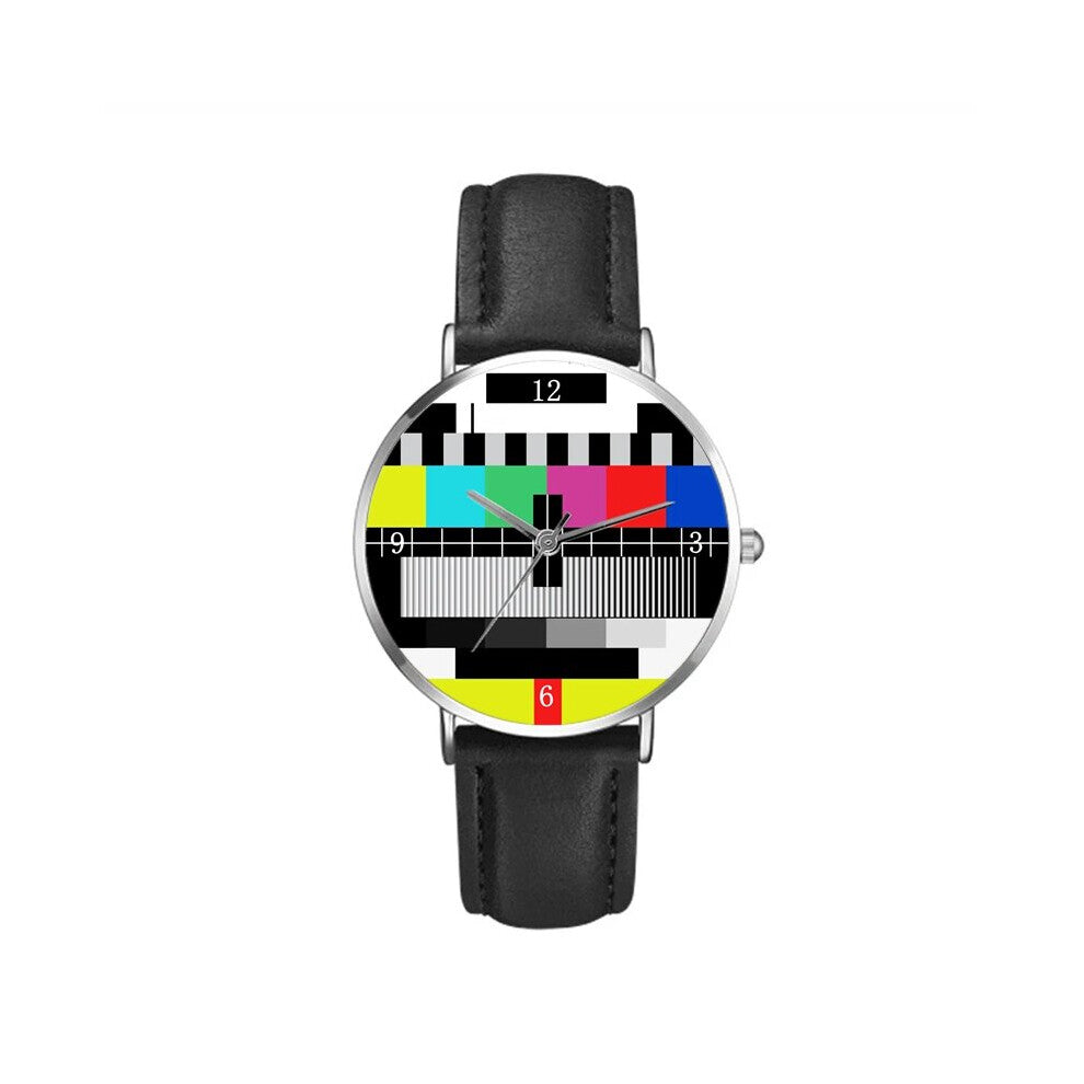 Personalized And Stylish Tv Monitor Test Chart Wristwatches With Leather Band Digital Quartz Wristwatches