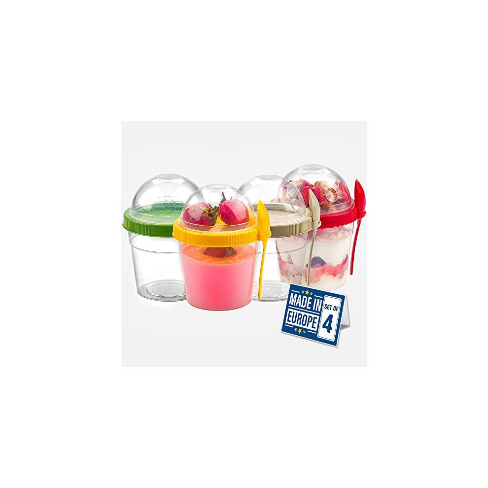 cRYSTALIA Yogurt Parfait cups with Lids, Mini Breakfast On the go Plastic Bowls with Topping cereal Oatmeal or Fruit container with Spoon for Lunch S