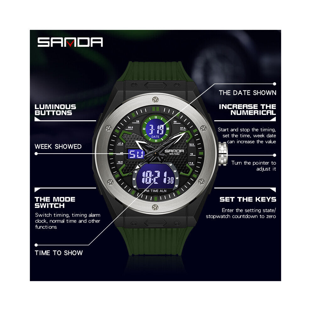 Man Watches Analog Dual Display Electronics Digital Sport Clock Men multi-function Waterproof Stopwatches Quartz Watch