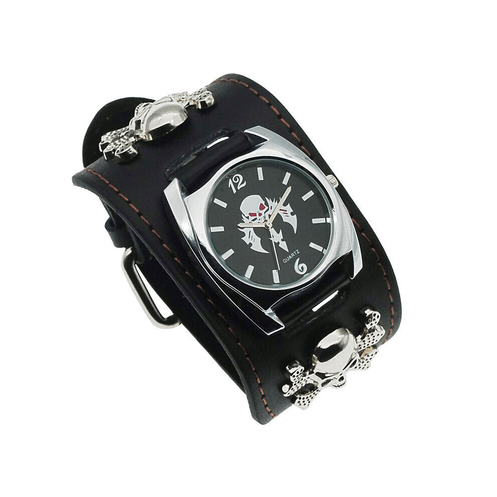 Skull Leather Quartz Watch for Men's Casual Punk Sports Watch Accessories Renogio Masculino
