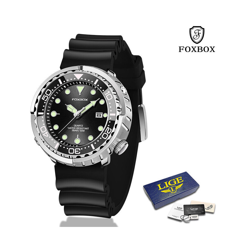FOXBOX Men Watch Luxuri Watch Quartz Clock Silicone Strap Waterproof Watches Sports Watches Men relogio masculino