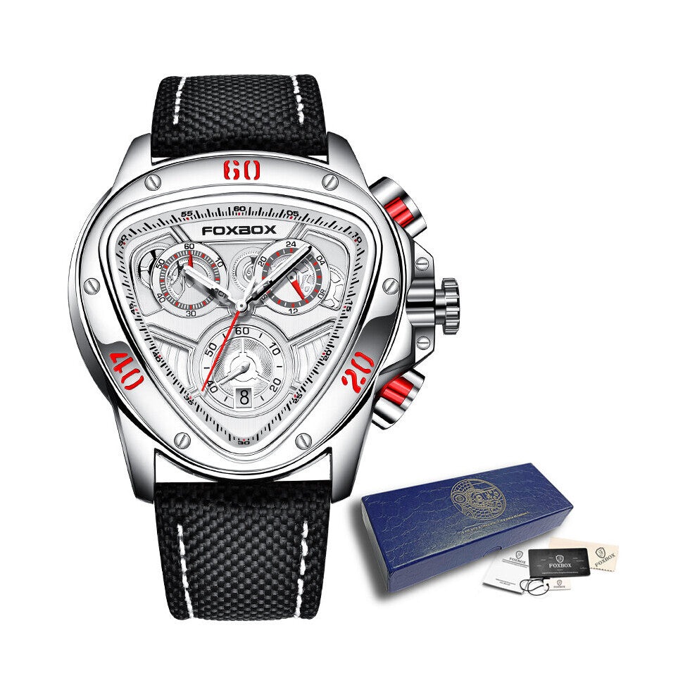 Leather Watch Men FOXBOX Top Sport Quartz Watches Waterproof Chronograph Wristwatch Relogio Masculino