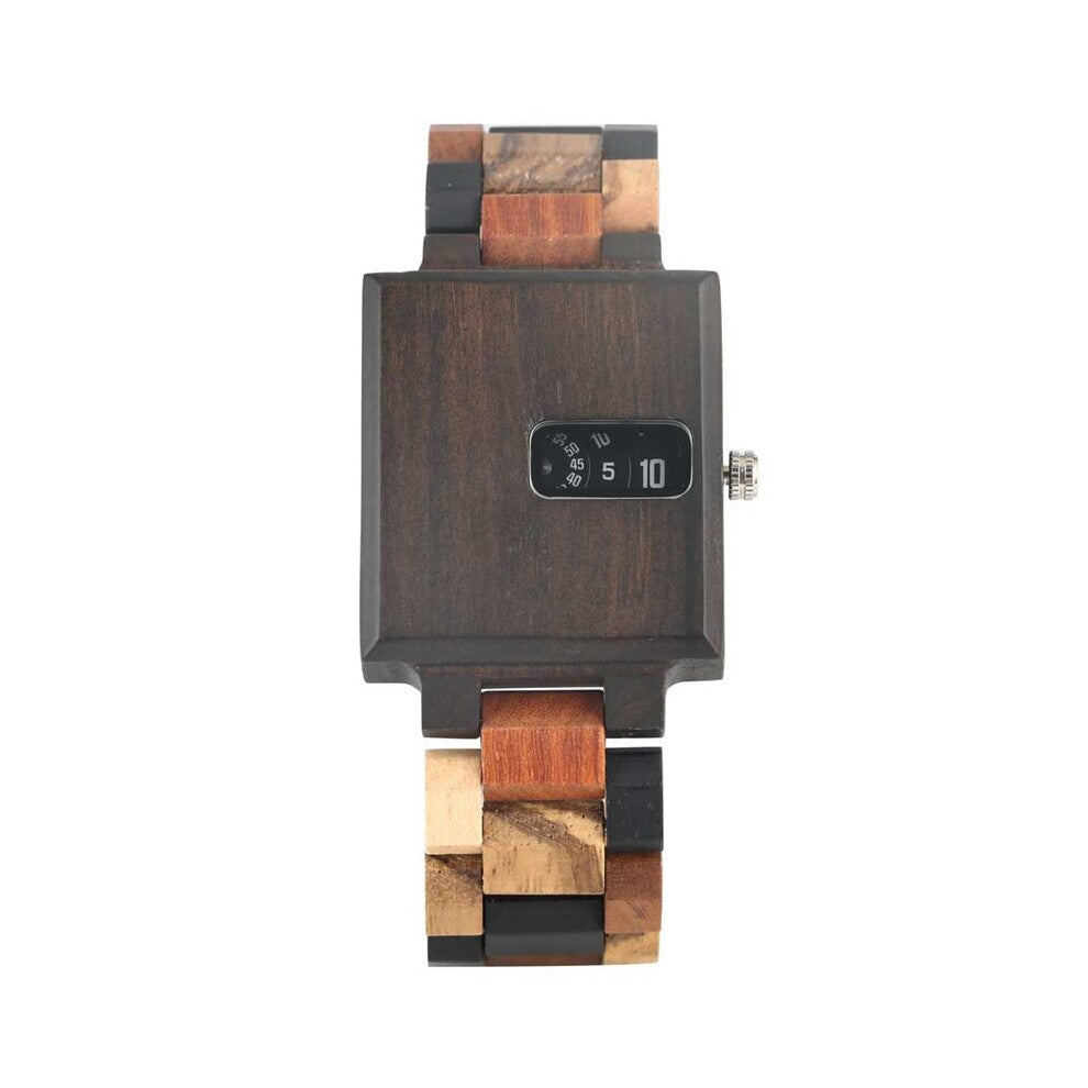 Retro Wood Watch Men's Watch Rectangle Case Turntable Display Clock Male Mixed Wooden Band Wrist Watch reloj Hombre